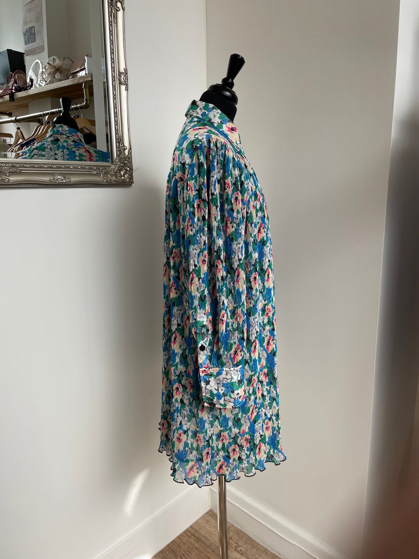 Ganni Floral Plissé-Georgette Mini Shirt Dress
